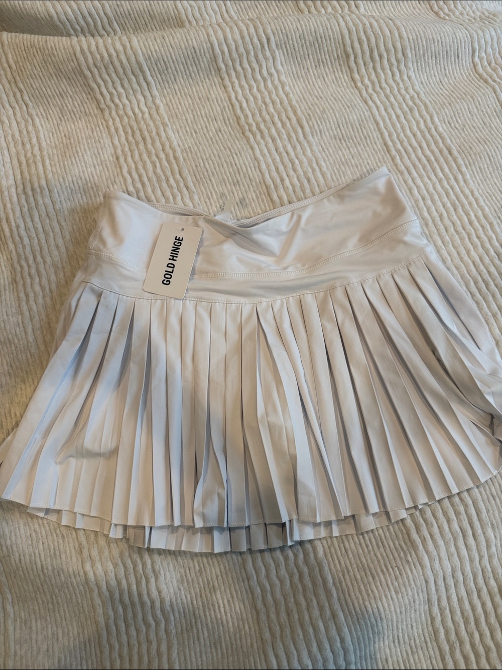 Gold Hinge White Pleated Tennis Mini Skirt